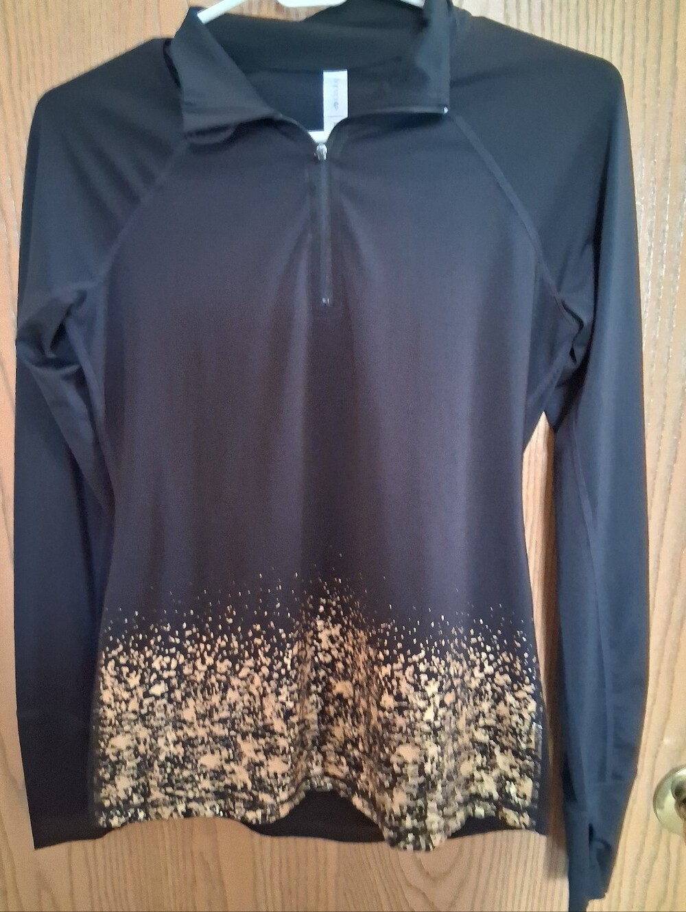 Ideology Black Long-Sleeve Quarter Zip Top with Gold Speckle Hem